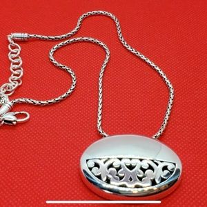 BRIGHTON Oval Scroll Pendant Silver Necklace  Reversible Retired